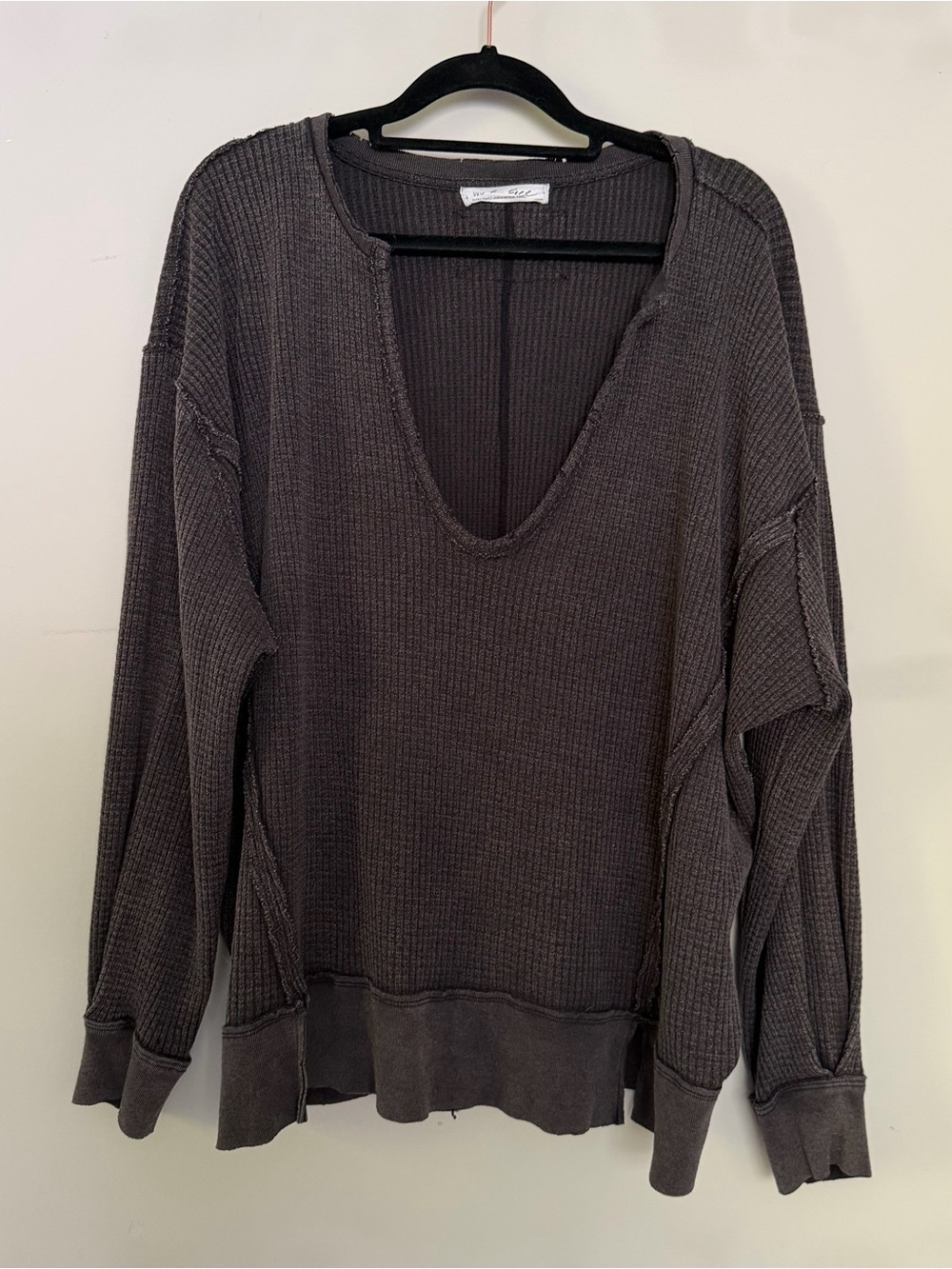 We The Free Free People Buttercup Waffle Thermal Top in Black/Grey Size XS - Picture 4 of 15